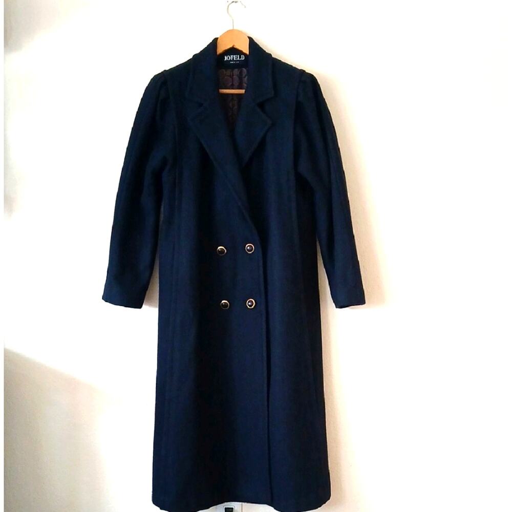 Vintage Jofeld By Forstmann Navy Blue Wool Blend Winter Overcoat